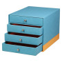 Rhodiarama trieur 4 tiroirs simili cuir italien TURQUOISE 24,8x32,7x22,8 cm
