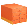 Rhodiarama trieur 4 tiroirs simili cuir italien TANGERINE 24,8x32,7x22,8 cm