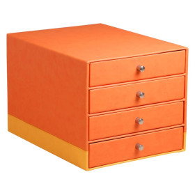 Rhodiarama trieur 4 tiroirs simili cuir italien TANGERINE 24,8x32,7x22,8 cm