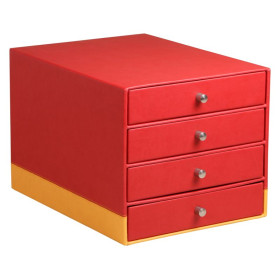 Rhodiarama trieur 4 tiroirs simili cuir italien COQUELICOT 24,8x32,7x22,8 cm