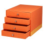 Rhodiarama trieur 4 tiroirs simili cuir italien TANGERINE 24,8x32,7x22,8 cm