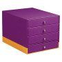 Rhodiarama trieur 4 tiroirs simili cuir italien VIOLET 24,8x32,7x22,8 cm