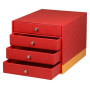 Rhodiarama trieur 4 tiroirs simili cuir italien COQUELICOT 24,8x32,7x22,8 cm