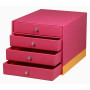 Rhodiarama trieur 4 tiroirs simili cuir italien FRAMBOISE 24,8x32,7x22,8 cm