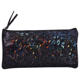 * CÉLESTE CUIR Trousse plate 11x22cm Lazer Noir