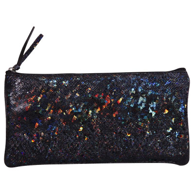 * CÉLESTE CUIR Trousse plate 11x22cm Lazer Noir