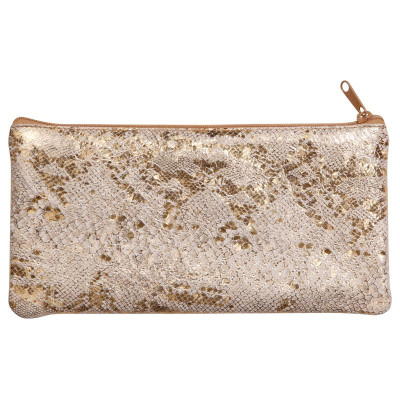 * CÉLESTE CUIR Trousse plate 11x22cm Lazer Or