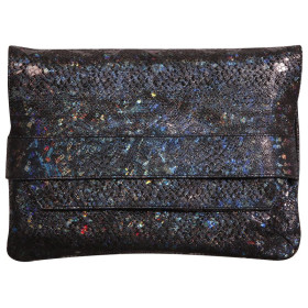 * CÉLESTE CUIR Pochette à rabat 26x18cm Lazer Noir