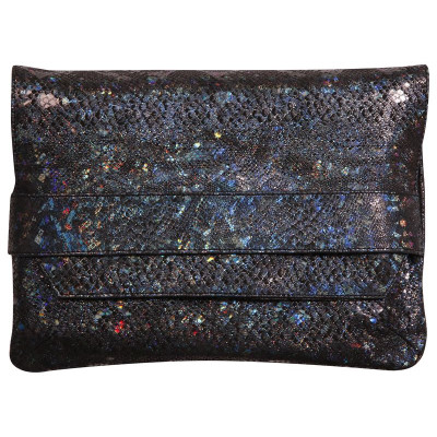 * CÉLESTE CUIR Pochette à rabat 26x18cm Lazer Noir
