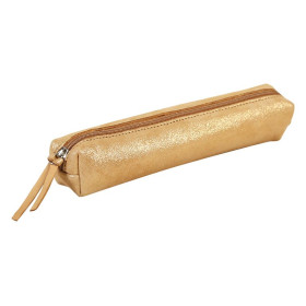 * CÉLESTE CUIR Trousse SLIM 4x2,5x19,5cm Disco Or