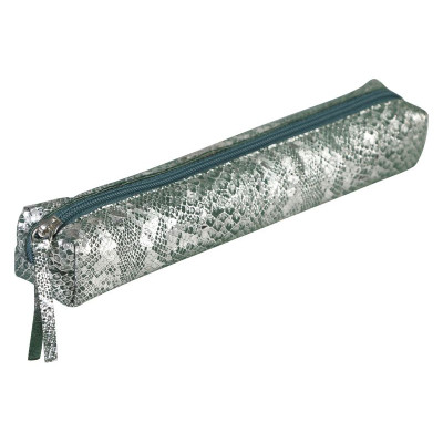 * Céleste CUIR Trousse SLIM 19,5x2,5x4 cm LazerVert Argent