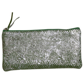 * Céleste CUIR Trousse plate 22x11 cm Lazer Vert Argent