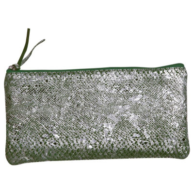 * Céleste CUIR Trousse plate 22x11 cm Lazer Vert Argent