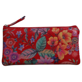* Céleste CUIR Trousse plate 22x11 cm Jardin rouge