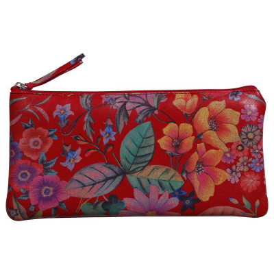 * Céleste CUIR Trousse plate 22x11 cm Jardin rouge