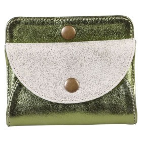 * CUIR Portemonnaie 11,5x2x9,5 cm Cuirisé vert + Daim or