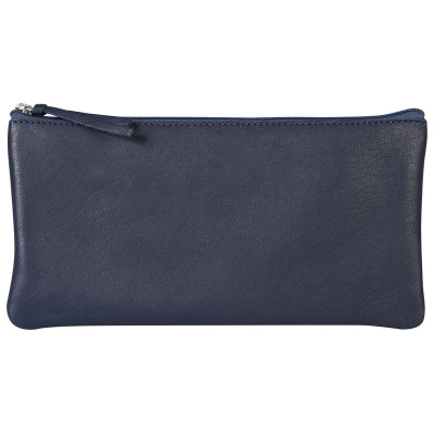 CUIR TEINTÉ Trousse plate 22x11 cm Bleu foncé