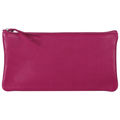 CUIR TEINTÉ Trousse plate 22x11 cm Framboise