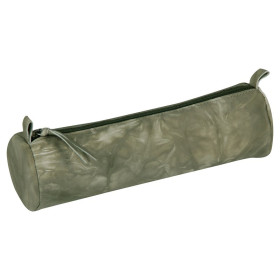 * CUIR Tie & Dye Trousse Ronde Ø5,5x22 cm Vert automnal
