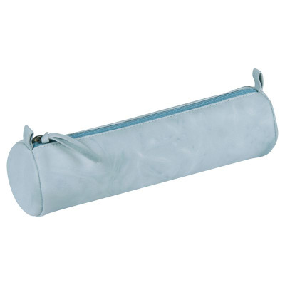 * CUIR Tie & Dye Trousse Ronde Ø5,5x22 cm Bleu ciel