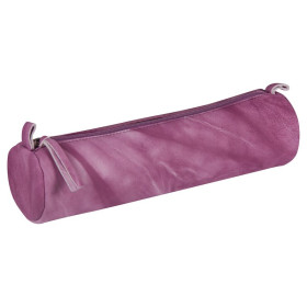 * CUIR Tie & Dye Trousse Ronde Ø5,5x22 cm Rose violine