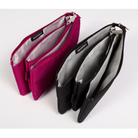 * TEXTILE Trousse plate 3 compartiments 22x2x10cm, framboise
