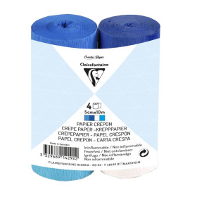 CRÉPON IGNIFUGÉ, 4 bandes, 5cmx10m, Assortiment bleu