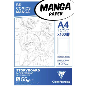 Bloc collé Manga Paper Storyboard A4 100F 55g impression grille simple