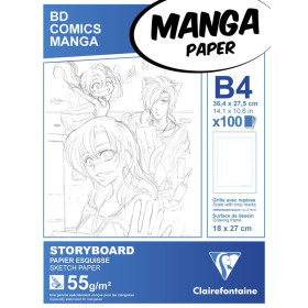 Bloc collé Manga Paper Storyboard B4 100F 55g impression grille simple