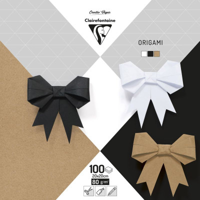 * ORIGAMI UNI, Pack de 100 feuilles 20x20cm 80g, Assortiment neutre - 3 couleurs