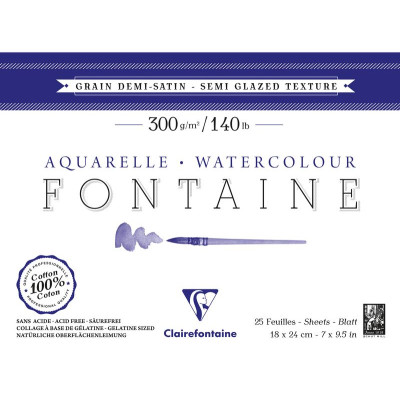 Bloc collé 4 côtés Fontaine Grain Demi-Satin 18x24cm 25F 300g