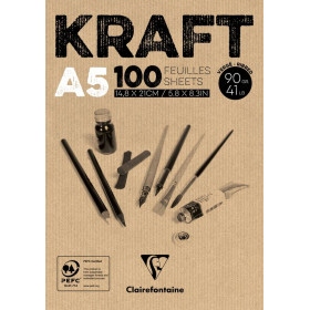 Bloc collé kraft brun A5 100 feuilles 90g