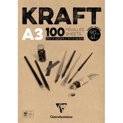 Bloc collé kraft brun A3 100 feuilles 90g