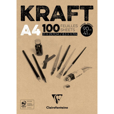 Bloc collé kraft brun A4 100 feuilles 90g