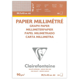 Bloc papier vélin millimétré collé A3 50 feuilles 90g