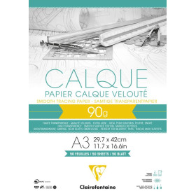 Bloc calque superieur collé A3 50 feuilles 90/95g