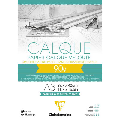 Bloc calque superieur collé A3 50 feuilles 90/95g