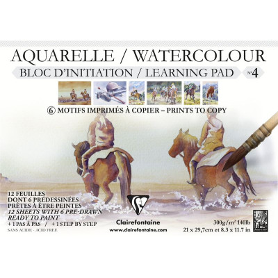 * Bloc collé Aquarelle Prédessiné n°4 A4 12F 300g Chevaux