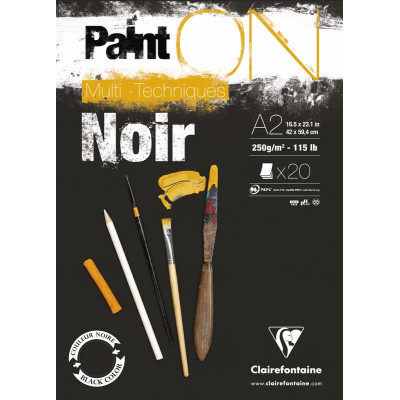 Bloc Paint'ON Noir collé en tête 20 feuilles 250g A2