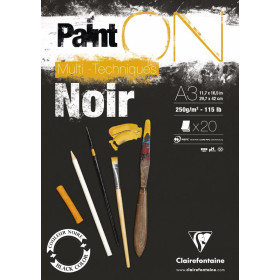 Bloc Paint'ON Noir collé en tête 20 feuilles 250g A3
