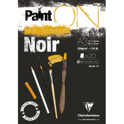 Bloc Paint'ON Noir collé en tête 20 feuilles 250g A3