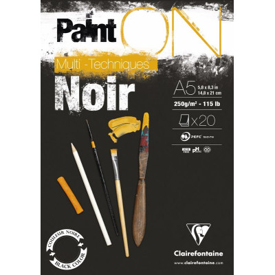 Bloc Paint'ON Noir collé en tête 20 feuilles 250g A5