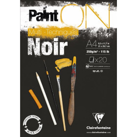 Bloc Paint'ON Noir collé en tête 20 feuilles 250g A4