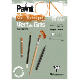 Bloc Paint'ON Vert de Gris A4 collé 30 feuilles 250g