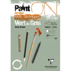 Bloc Paint'ON Vert de Gris A5 collé 30 feuilles 250g