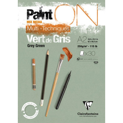 Bloc Paint'ON Vert de Gris A2 collé 30 feuilles 250g