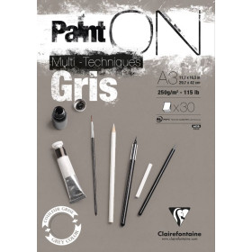 Bloc Paint'ON Gris  collé A3 30 feuilles 250g