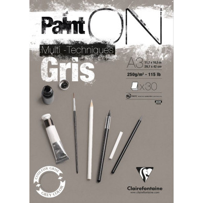 Bloc Paint'ON Gris  collé A3 30 feuilles 250g