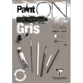 Bloc Paint'ON Gris  collé A5 30 feuilles 250g
