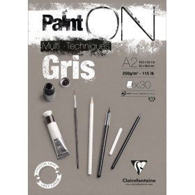 Bloc Paint'ON Gris  collé A2 30 feuilles 250g